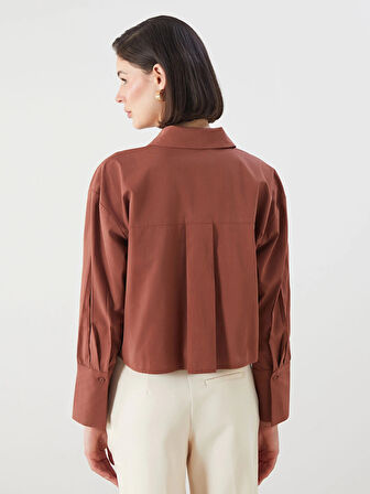 LCWAIKIKI Classic Kahverengi Crop Kadın Gömlek