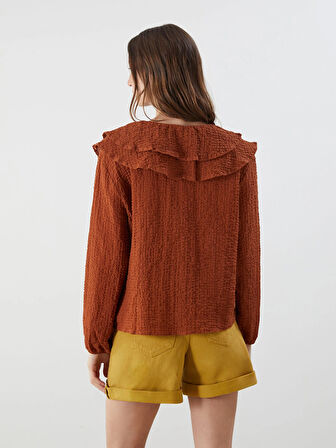LCWAIKIKI Classic Kahverengi Bağlamalı Yaka Dokulu Bluz