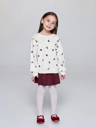 LCW Kids Ekru Bebe Yaka Çiçek Baskılı Kız Çocuk Sweatshirt