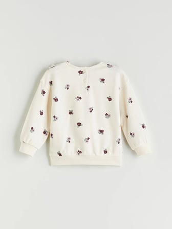 LCW Kids Ekru Bebe Yaka Çiçek Baskılı Kız Çocuk Sweatshirt
