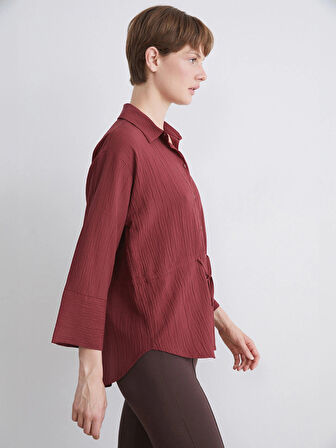 LCWAIKIKI Classic Kırmızı Büyük Beden Dokulu Kadın Gömlek