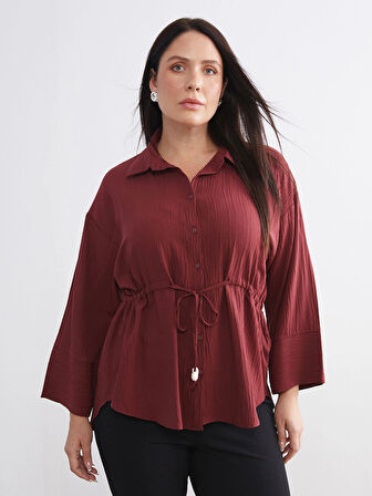 LCWAIKIKI Classic Kırmızı Büyük Beden Dokulu Kadın Gömlek