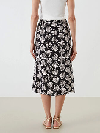 LCWAIKIKI Classic Siyah Beli Lastikli Desenli Yırtmaçlı Etek
