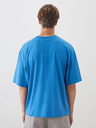 XSIDE Mavi Bisiklet Yaka Baskılı Penye Erkek Tişört