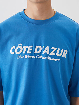 XSIDE Mavi Bisiklet Yaka Baskılı Penye Erkek Tişört