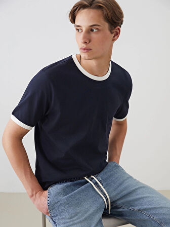 XSIDE Lacivert Bisiklet Yaka Penye Erkek Tişört