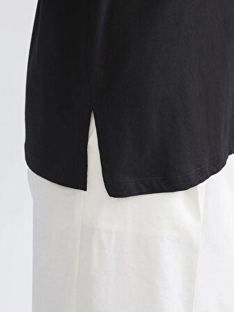 LCW Grace Siyah Bisiklet Yaka Çiçek Nakışlı Bluz