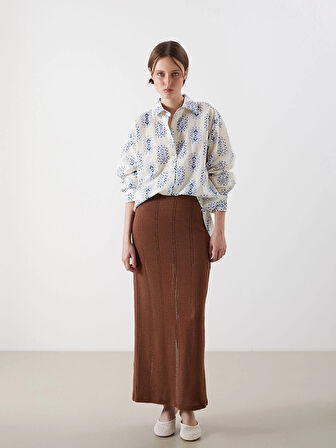 LCW Vision Mavi Desenli Oversize Kadın Gömlek