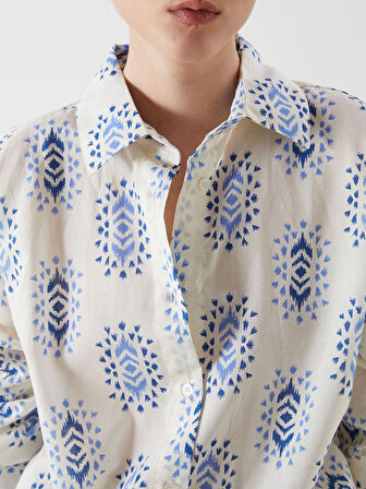 LCW Vision Mavi Desenli Oversize Kadın Gömlek