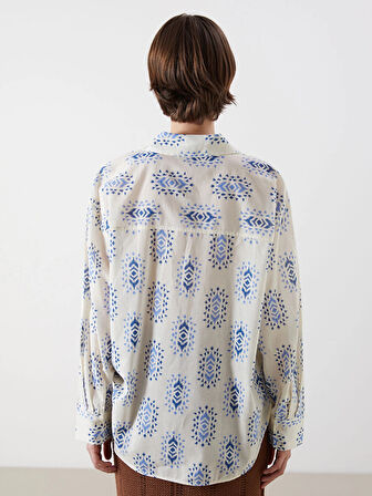 LCW Vision Mavi Desenli Oversize Kadın Gömlek
