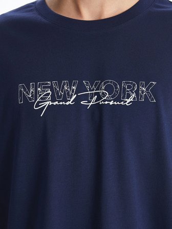 XSIDE Lacivert Bisiklet Yaka New York Baskılı Erkek Tişört