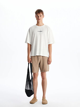 XSIDE Ekru Bisiklet Yaka Baskılı Penye Erkek Tişört