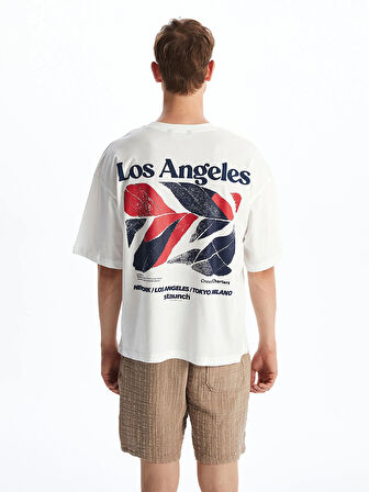 XSIDE Ekru Bisiklet Yaka Baskılı Penye Erkek Tişört