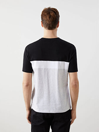 LCWAIKIKI Classic Siyah Bisiklet Yaka Kısa Kollu Renk Bloklu Erkek Tişört