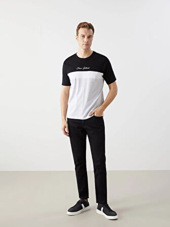 LCWAIKIKI Classic Siyah Bisiklet Yaka Kısa Kollu Renk Bloklu Erkek Tişört