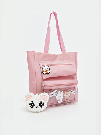 LCW ACCESSORIES Pembe Baskılı Şeffaf Cepli Kız Çocuk Kol Çantası