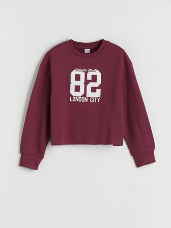 LCW Kids Mürdüm Bisiklet Yaka Baskılı Kız Çocuk Sweatshirt