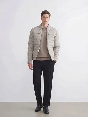 LCW Vision Bej Slim Fit Dik Yaka Erkek Deri Görünümlü Mont