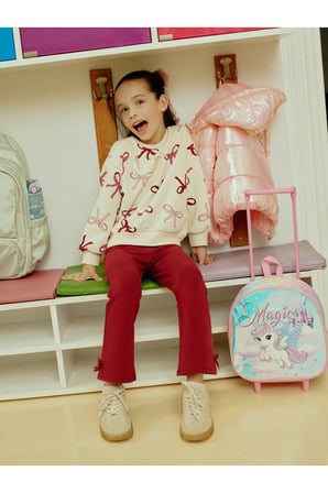 LCW KidsEkru Fiyonk Baskılı Kız Çocuk Sweatshirt Ve Tayt 2'li