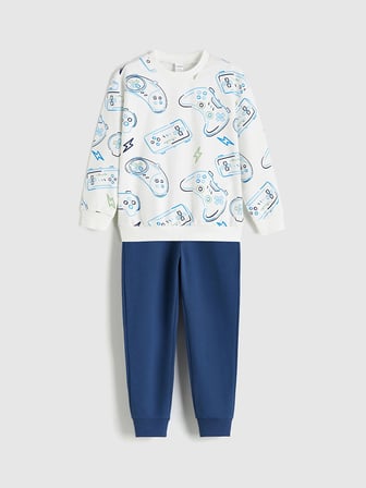 LCW Kids Ekru Baskılı Erkek Çocuk Sweatshirt ve Eşofman Alt 2'li