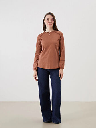 LCW Grace Kahverengi Fırfırlı Bisiklet Yaka Dantel Detaylı Bluz
