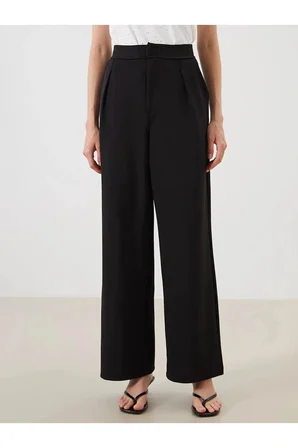 LCW Modest Siyah Loose Fit Pileli Kadın Pantolon