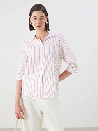 LCWAIKIKI Classic Pembe Çizgili Kadın Gömlek