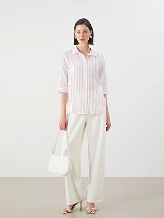 LCWAIKIKI Classic Pembe Çizgili Kadın Gömlek