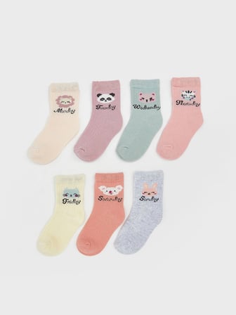 LCW Kids Pembe Baskılı Kız Bebek Soket Çorap 7'li