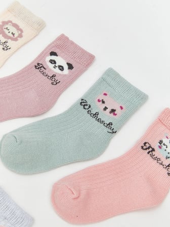 LCW Kids Pembe Baskılı Kız Bebek Soket Çorap 7'li