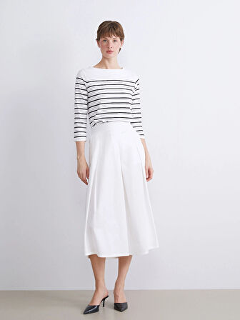 LCWAIKIKI Classic Siyah Bisiklet Yaka Çizgili Kadın Tişört