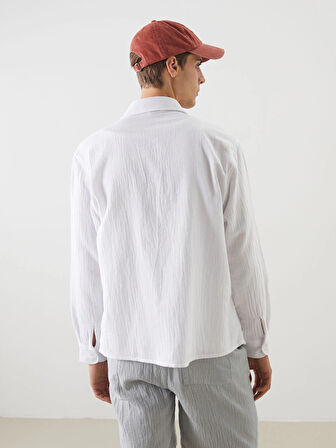 XSIDE Beyaz Regular Fit Müslin Kırışıklı Erkek Gömlek