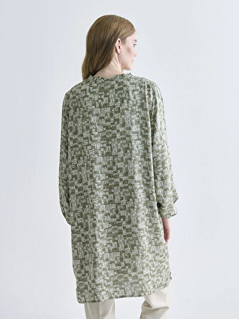 LCW Grace Haki Fırfırlı Bağlamalı Yaka Desenli Kadın Tunik