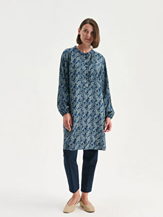 LCW Grace İndigo Hakim Yaka Desenli Kadın Tunik