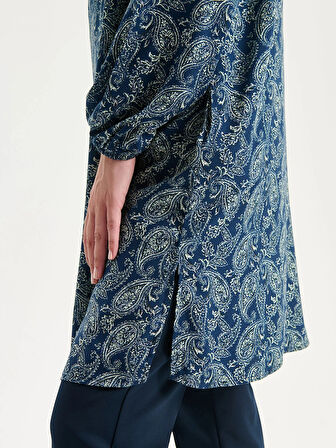 LCW Grace İndigo Hakim Yaka Desenli Kadın Tunik
