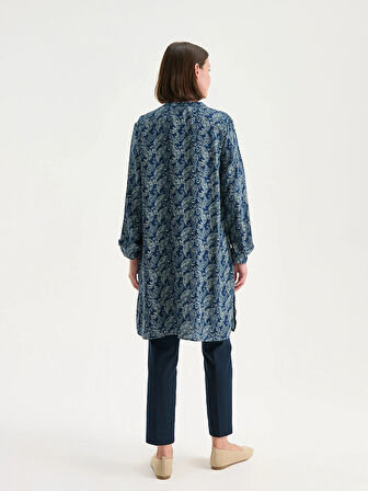 LCW Grace İndigo Hakim Yaka Desenli Kadın Tunik