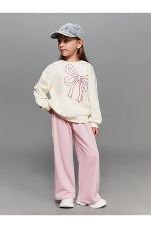 LCW Kids Pembe Çizgi Desenli Kız Çocuk Eşofman Altı