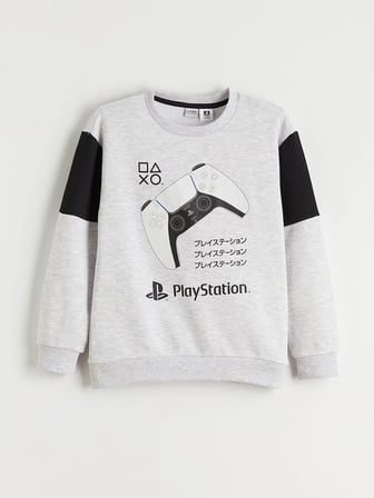 LCW Kids Gri Bisiklet Yaka PlayStation Baskılı Erkek Çocuk Sweatshirt