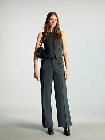 XSIDE Antrasit Geniş Paça Pileli Kadın Pantolon