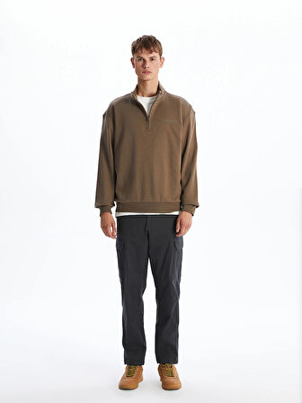 XSIDE Kahverengi Dik Yaka Baskılı Erkek Sweatshirt