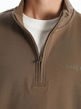 XSIDE Kahverengi Dik Yaka Baskılı Erkek Sweatshirt
