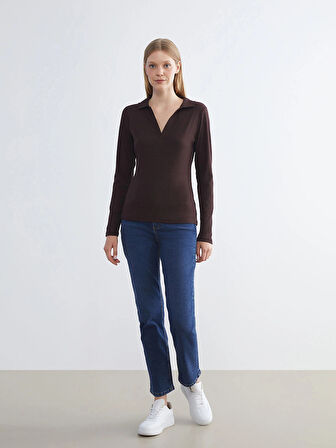 LCWAIKIKI Classic Kahverengi Polo Yaka Kadın Tişört