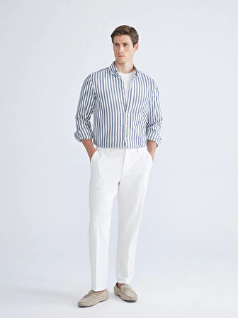 LC WAIKIKI Indigo Regular Fit Uzun Kollu Çizgili Erkek Gömlek