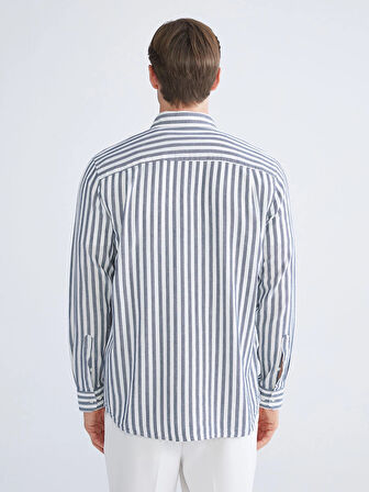 LC WAIKIKI Indigo Regular Fit Uzun Kollu Çizgili Erkek Gömlek