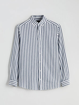 LC WAIKIKI Indigo Regular Fit Uzun Kollu Çizgili Erkek Gömlek