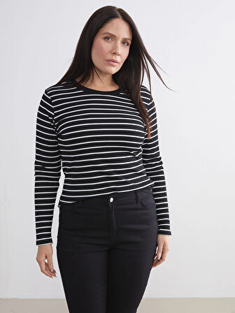 LCWAIKIKI Classic Siyah Bisiklet Yaka Çizgili Kadın Body