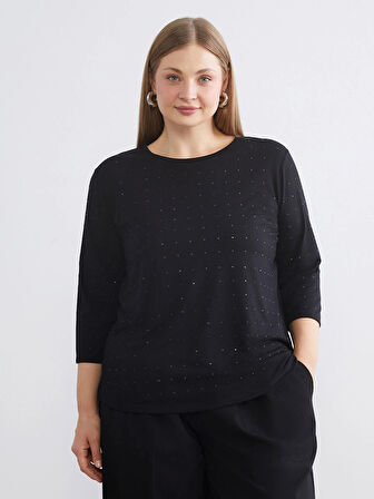 LCWAIKIKI Classic Siyah Bisiklet Yaka Taşlı Bluz