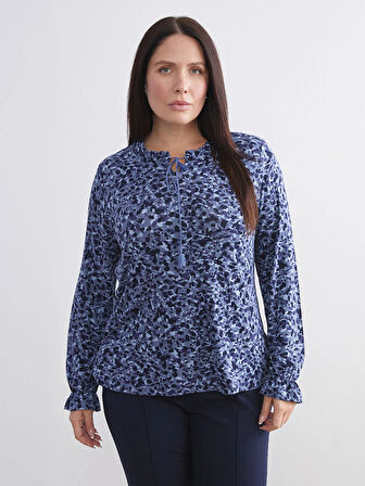 LCW Grace Lacivert Bağlamalı Yaka Desenli Bluz