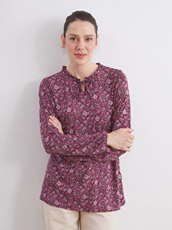 LCW Grace Mürdüm Bağlamalı Yaka Desenli Bluz