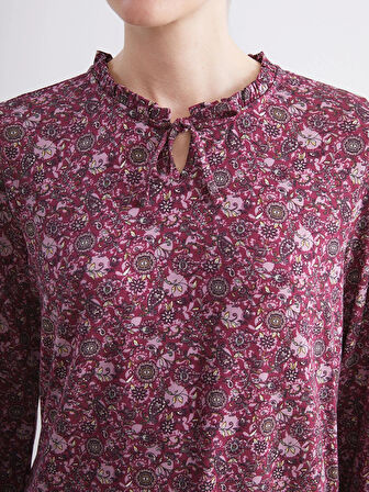 LCW Grace Mürdüm Bağlamalı Yaka Desenli Bluz